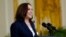 Vice President Kamala Harris speaks about the bipartisan infrastructure bill from the East Room of the White House in Washington, Aug. 10, 2021.