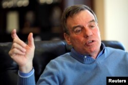 U.S. Senate Intelligence Committee Vice Chair Mark Warner (D-VA) talks during an interview with Reuters on Capitol Hill in Washington, Jan. 5, 2018.