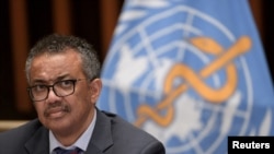 WHO Director-General Tedros Adhanom Ghebreyesus attends a news conference organized by Geneva Association of United Nations Correspondents (ACANU) amid the COVID-19 outbreak, caused by the novel coronavirus, in Geneva, July 3, 2020.