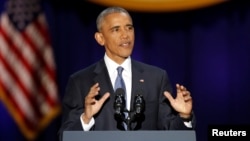 U.S. President Barack Obama delivers a farewell address at McCormick Place in Chicago, Illinois, Jan. 10, 2017. 