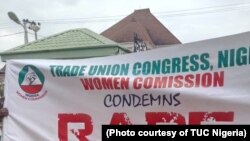A young girl joins in an anti-rape demonstration organized by the Trade Union Congress Nigeria Women Commission, Aug. 20, 2020. Of the organization's 2.5 million members, 1 million are female. 