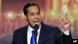 San Antonio Mayor Julian Castro addresses the Democratic National Convention in Charlotte, Sept. 4, 2012.