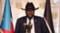 FILE - South Sudan's President Salva Kiir addresses the nation from the presidential palace in Juba, July 9, 2017. 