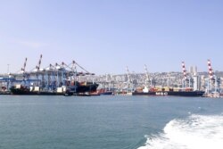 A picture taken on July 7, 2019 shows a partial view of the port of Haifa in northern Israel.