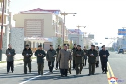 North Korea's leader Kim Jong Un provides field guidance to construction sites in Samjiyon County, in this undated picture released by North Korea's Central News Agency (KCNA) on October 16, 2019.