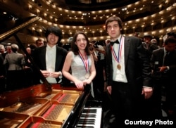 Crystal winner Sean Chen (left) silver medalist Beatrice Rana (center) and winner Vadym Kholodenko (right) in the 14th Van Cliburn International Piano Competition in Fort Worth, Texas, on June 9, 2013. (Ralph Lauer/ The Cliburn)
