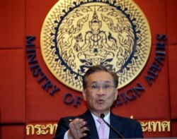 FILE - Thai Foreign Minister Don Pramudwinai talks to reporters during press conference at Foreign Ministry in Bangkok, Thailand, July 1, 2016.