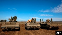 Israeli troops are pictured in the Israeli-annexed Golan Heights on the border with Syria on Dec. 23, 2019.