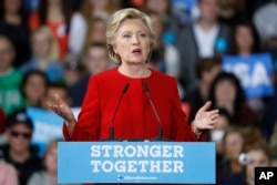 Democratic presidential candidate Hillary Clinton speaks at a campaign rally at Kent State University, Oct. 31, 2016, in Kent, Ohio.