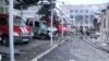 Vehicles destroyed by a Russian missile strike are seen at a damaged fire depot compound in Dnipro, Ukraine May 22, 2023 in this still image taken from handout video. Press service of the State Emergency Service of Ukraine in Dnipropetrovsk region/Handout via REUTERS