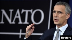 NATO Secretary-General Jens Stoltenberg talks to reporters a NATO headquarters in Brussels, Belgium, Nov. 8, 2017. Stoltenberg will be on a visit the U.S. Thursday and Friday.