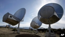 Radio telescopes of the Allen Telescope Array are seen in Hat Creek, Calif. 