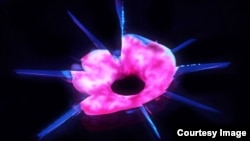 FILE - Illinois researchers have developed materials that regenerate when the restorative material is delivered through two, isolated fluid streams (dyed red and blue), and the liquid immediately gels and later hardens. (Ryan Gergely)