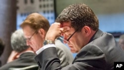 FILE - State Sen. Mark Green, R-Clarksville, sits at his desk in the Senate chamber in Nashville, Tennessee, April 17, 2013.