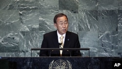 United Nations Secretary-General Ban Ki-moon opens the 66th United Nations General Assembly at U.N. Headquarters in New York, September 21, 2011.