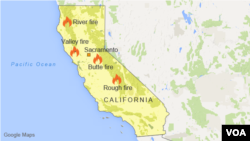 Wildfire locations in California