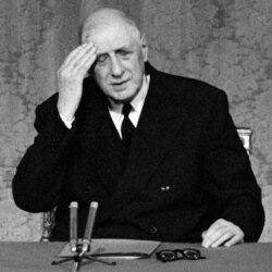 In this file photo taken on Sept. 8, 1968, French President Charles de Gaulle holds a press conference at the Elysee Palace, in Paris.