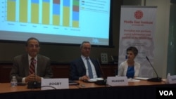 James Zogby, Presiden Arab American Institute (kiri) sebagai pembicara dalam sebuah forum di Washington DC. 