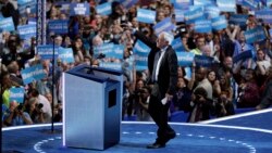 Former Democratic Presidential candidate, Sen. Bernie Sanders, I-Vt., takes the stage during the first day of the Democratic National Convention in Philadelphia, July 25, 2016. 