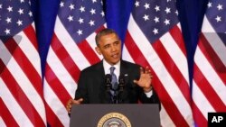 Obama menyerukan reformasi intelejen dalam pidatonya mengenai Badan Keamanan Nasional (NSA) di Departemen Kehakiman di Washington DC, Jumat, 17/1/2014. 