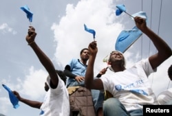 People take part in a Blue Party election rally in Ethiopia's capital Addis Ababa, May 21, 2015.