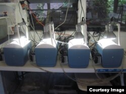 Portable stress tanks used to measure thermal tolerance in reef-building corals allow scientists to carefully control the temperature of corals in order to measure heat stress response. (Credit: Rachael Bay)