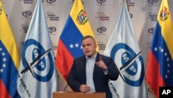 El fiscal general de Venezuela, Tarek William Saab, habla en una conferencia de prensa el 25 de marzo de 2023.
