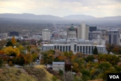 Utah’s state capitol overlooks the rest of Salt Lake City. About 40 percent of the city's population are members of the Church of Jesus Christ of Latter-day Saints. The greater Salt Lake City metro area has about 1.2 million people. Oct 28, 2016. (R. Taylor/VOA)
