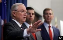U.S. Attorney General Jeff Sessions speaks during a news conference in Cleveland, Ohio, Aug. 22, 2018.