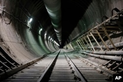FILE - This photo shows the interior of the proposed Yucca Mountain nuclear waste dump near Mercury, Nevada, April 9, 2015.