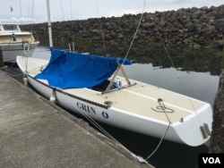Team Grin plans to race to Alaska in this Etchells 22, currently moored in Port Townsend, Washington. (Tom Banse/VOA)