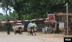 A checkpoint in Hopin Township, Kachin State, where the army grabbed huge areas of farmland. (P. Vrieze for VOA)