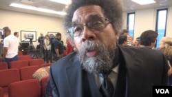 Princeton University professor Cornel West says Democratic nominee Hillary Clinton has not been able to convince him that she would genuinely address the issues that are important to those who backed Vermont Senator Bernie Sanders, Aug. 6, 2016. (G. Flakus/VOA)