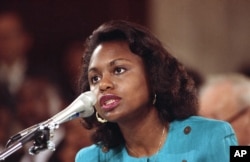 FILE - University of Oklahoma law professor Anita Hill testifies before the Senate Judiciary Committee on Capitol Hill in Washington, Oct. 11, 1991.