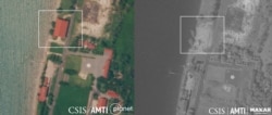 Before and after: Satellite imagery shows the Rigid-Hulled Inflatable Boat Maintenance Facility at Ream naval base was still standing on October 1 but had been completely dismantled by November 4. (Courtesy of CSIS Asia Maritime Transparency Initiative)