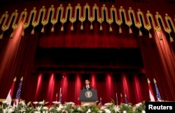 U.S. President Barack Obama speaks in the Grand Hall of Cairo University in Cairo June 4, 2009.