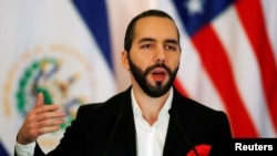 FILE - El Salvador's President Nayib Bukele speaks during a news conference in San Salvador, El Salvador, Aug. 28, 2019.
