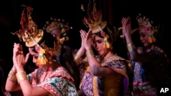 FILE - Thai student actress perform at Thai traditional “Khon” theater in Bangkok, March 22, 2016.