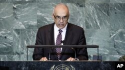 Egypt's Foreign Minister Mohamed Kemal Ali Amr addresses the 66th United Nations General Assembly at U.N. headquarters, in New York, September 24, 2011.