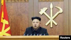 FILE - North Korean leader Kim Jong Un delivers a New Year's address.