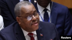 Haitian Prime Minister Garry Conille speaks during a U.N. Security Council meeting on security concerns in Haiti, at United Nations headquarters in New York on July 3, 2024.