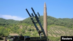 The Hwasong-14, which North Korea claims in an intercontinental ballistic missile, is seen in this undated photo released by North Korea's Korean Central News Agency in Pyongyang July 5, 2017.