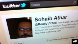 Twitter page of Sohaib Athar. In the early hours of Monday, Athar reported on his Twitter account that a loud bang had rattled his windows in the Pakistani town of Abbottabad.