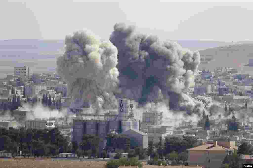 Smoke rises after a&nbsp;U.S.-led airstrike in the Syrian town of Kobani, Oct. 8, 2014. 
