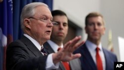 U.S. Attorney General Jeff Sessions speaks during a news conference regarding the country's opioid epidemic, Aug. 22, 2018, in Cleveland. 