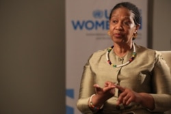 FILE - Phumzile Mlambo-Ngcuka, United Nations Executive Director of U.N. Women, speaks in Sarajevo, Bosnia-Herzegovina, Nov. 5, 2019.
