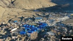 A drone view shows makeshift tents for quake-affected residents following the earthquake that struck Tingri county, in Shigatse, Tibet Autonomous Region, China, Jan. 8, 2025.