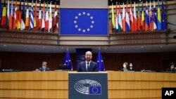 Presiden Uni Eropa Charles Michel di Gedung Parlemen Uni Eropa, Brussels, 20 Januari 2021.