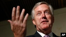 Rep. Mark Meadows, R-N.C., speaks to reporters after former deputy national security adviser Charles Kupperman signaled that he would not appear as scheduled for a closed door meeting to testify as part of the House impeachment inquiry, Oct. 28, 2019.