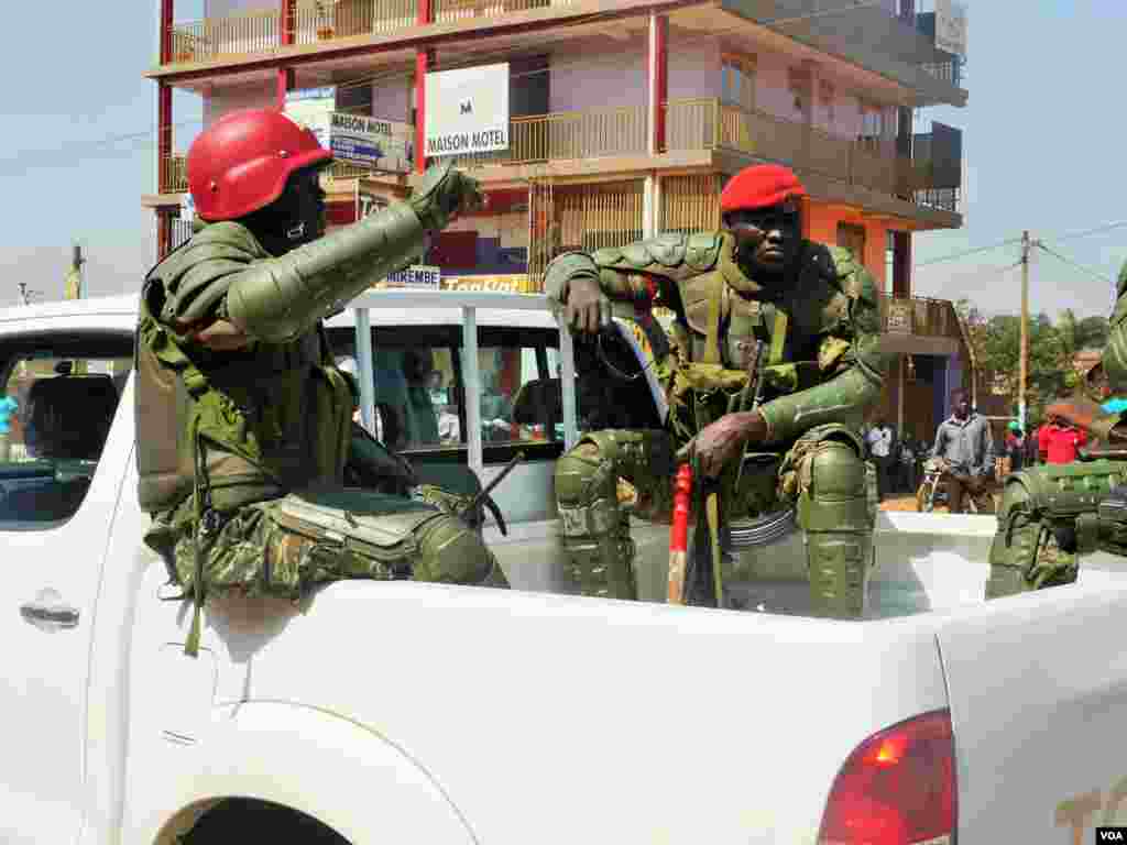 Military Police were out in full body armor. Voters say they felt as though their presence was intimidation, Feb. 18, 2016. (L. Paulat/VOA)